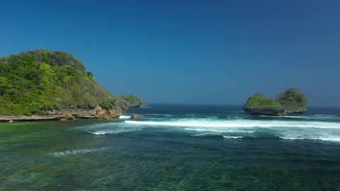 Panoramic Coastal Reef Ocean View 4K Malang East Java 스톡 동영상 343688517