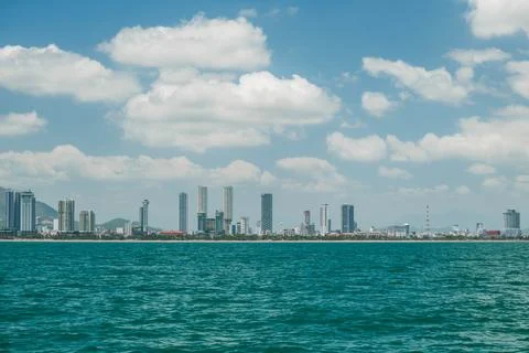 Panoramic Coastal Skyline of Modern High Rise Buildings in Nha Trang Vietnam Stock Photos