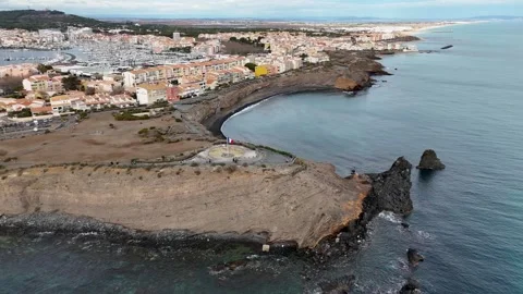 Panoramic Coastal View with Turquoise Waters of Plage de La Conque, France Stock Footage 301240460
