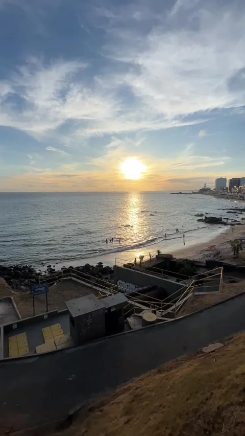 Panoramic Coastline and Morro do Cristo View at Sunset in Salvador Brazil 動画素材 343440918