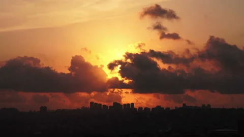 Panoramic colorful view of sunset, time lapse Video stock 140323258