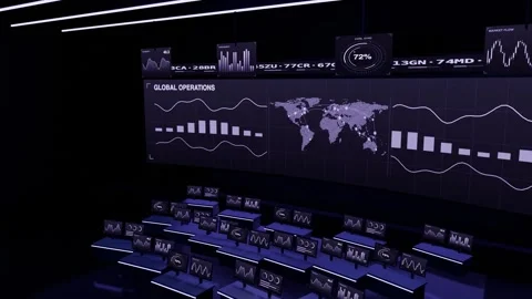 Panoramic command center flight routes violet dimensional loop 스톡 동영상 342250742