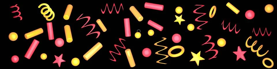 Panoramic dark abstract background highlighting vibrant pink yellow floating  Stock Illustration