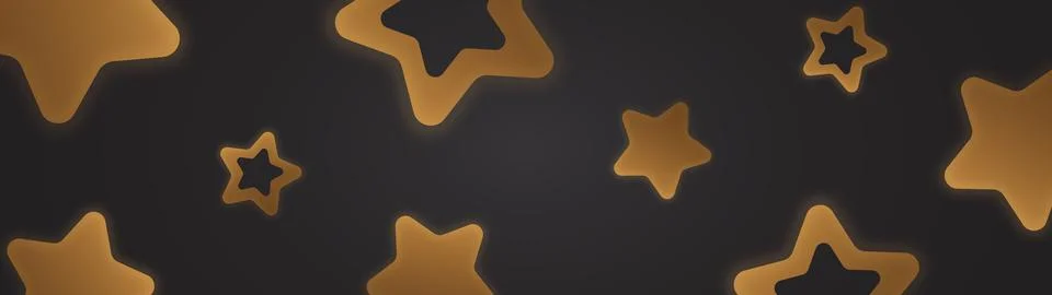 Panoramic dark background with 3d gold stars. Shiny falling stars. Horizontal Stock-Illustration