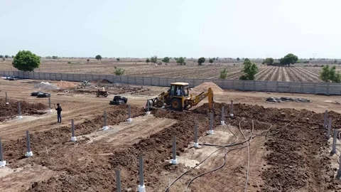 Panoramic daylight shot detailing a large infrastructure development zone where Stock Footage 337045082