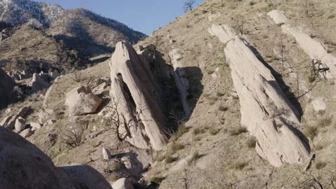 Panoramic of Devil's Punchbowl Arch with bluish Sun Sky Stock Footage 277651235