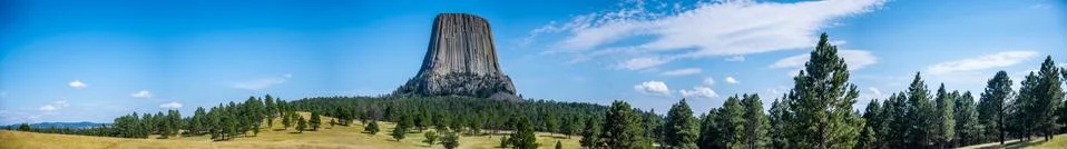 Panoramic of Devil's Tower National Monument in Crook County Wyoming Stock Photos