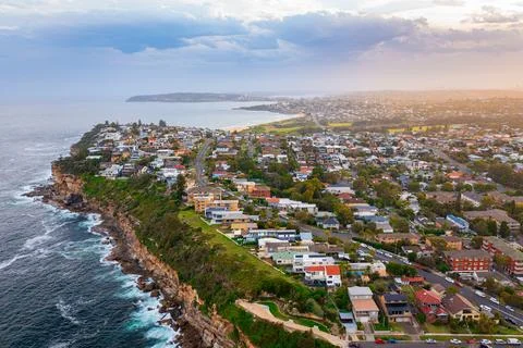 Panoramic drone aerial view over Northern Beaches Sydney NSW Australia Stock Photos