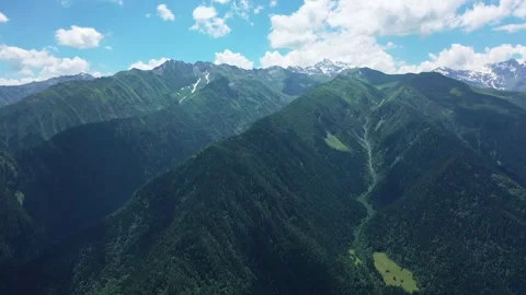 Panoramic drone flight over green Caucasus Mountains in Georgia Stock Footage 270222367