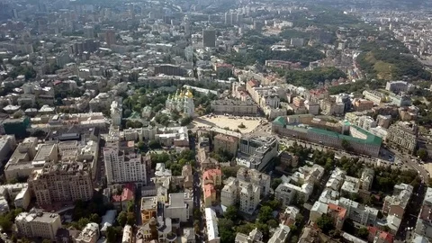 Panoramic drone flight over Kiev, Ukraine and Dnieper River Stock Footage 114674955