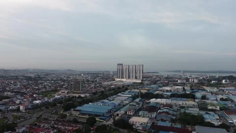 Panoramic drone flight over a sprawling city,   highlighting its beauty Stock Footage 320106755
