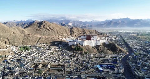 Panoramic drone flight over Xigaze Tibet Stock Footage 93054874