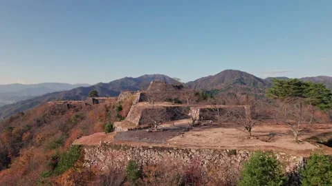 Panoramic Drone Fly Above Japanese Takeda Ancient Castle Ruins, Natural Stock-Footage 265379963