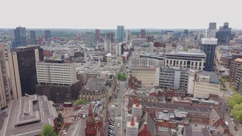 Panoramic drone flyby over Birmingham showcasing historic and modern architectur Stock-Footage 334692307