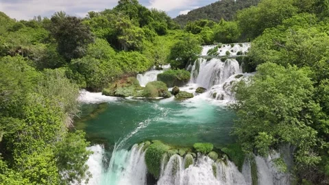 Panoramic Drone Footage of Krka Falls and Surrounding Nature Video stock 312698560