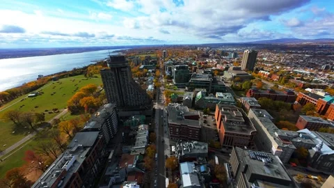 Panoramic Drone Footage Over Quebec City and the St. Lawrence River Stock Footage 319882633
