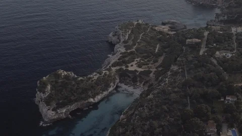 Panoramic drone footage to the right of beach zone at Mallorca, Raw in 4K. Stock Footage 89999500