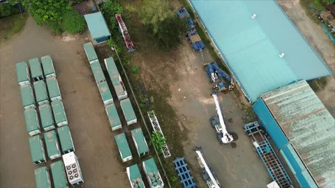 Panoramic drone footage showcasing a sprawling industrial facility with var.. Stock Footage 339036078