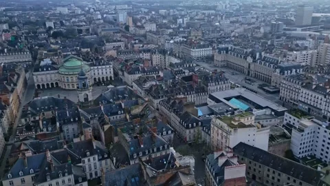 Panoramic drone movement of the Quartier République and Palais du Commerce Stock Footage 299908501