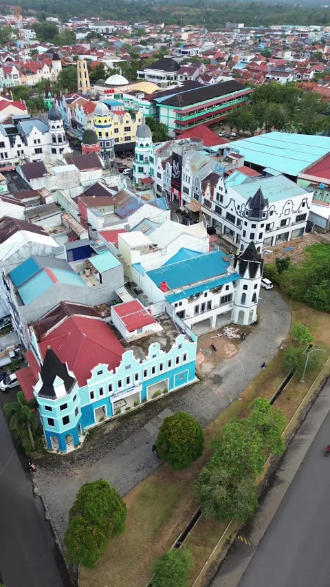 Panoramic drone perspective of a vibrant colorful townscape showcasing intr.. Stock-Footage 339039961