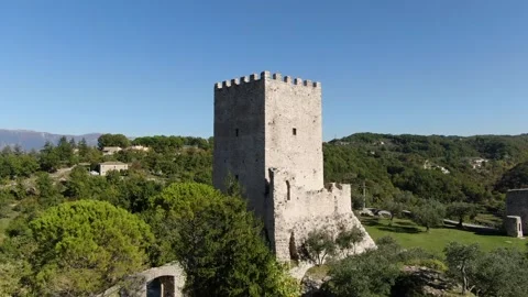 Panoramic drone shooting around the acropolis of Civitavecchia Arpino Stock Footage 147384850