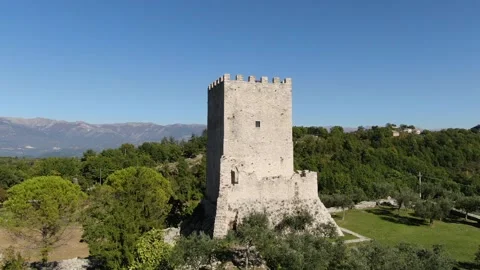 Panoramic drone shooting around the acropolis of Civitavecchia Arpino Stock Footage 147385109