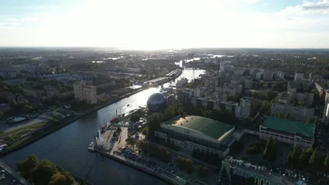 Panoramic drone shooting over Kaliningrad Video stock 168889513