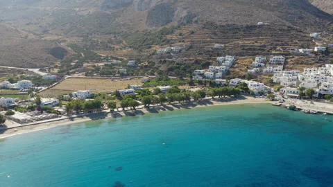 Panoramic drone shot of Aegiali Beach in Amorgos island, Greece 스톡 동영상 314302902