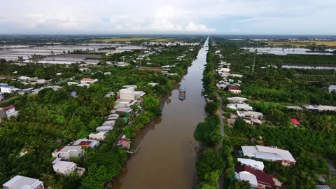 Panoramic Drone Shot Of Endless Waterway Extending To Horizon Stock Footage 340488850