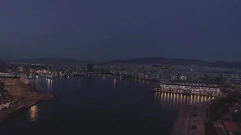 Panoramic drone shot in the evening at Piraeus port-Greece, 18 June 2020 Video stock 264571339