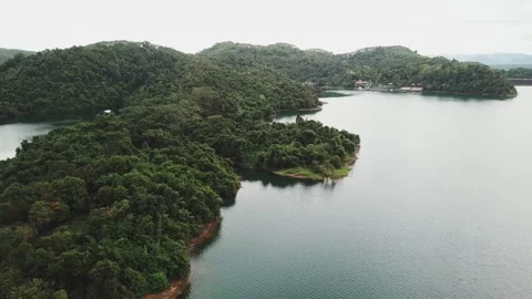 Panoramic drone shot of the lake and mountains at the Thailand national park Stock Footage 201414560
