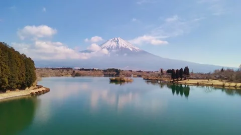 Panoramic Drone Shot of Mt Fuji and Reflection Lake Stock Footage 336196408