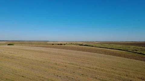 Panoramic Drone Shot Over Summer Farmland. Stunning Drone Aerial of Cultivated Stock Footage 340034158