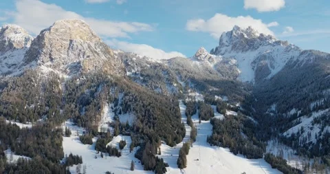 Panoramic drone shot of the pragser ski resort Stock Footage 283563933