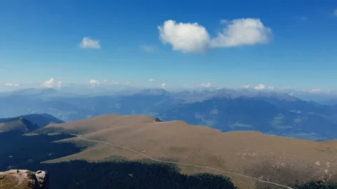 Panoramic Drone Shot of the Seceda Area, Italy Stockbeeldmateriaal 312275043