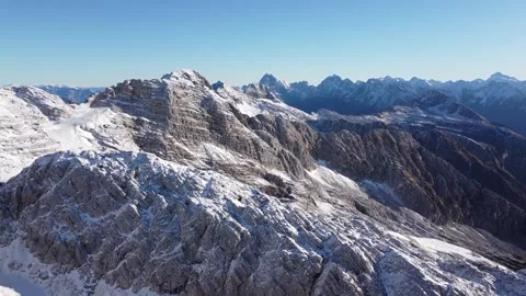 Panoramic Drone Shot of Snow-Dusted Mountains in Slovenia Stock Footage 329320648