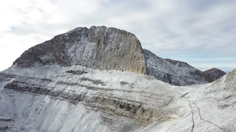 Panoramic drone shot of the Throne of Zeus and Mytikas Peak in Mount Olympus Stock Footage 331240222