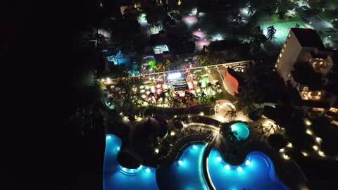 Panoramic drone shot of the winebar full of lights and candles. Stock Footage 278081613
