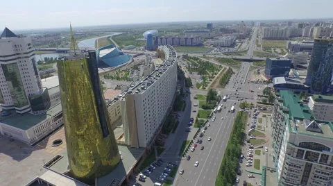 Panoramic drone view of Astana buildings Stock Footage 59557355