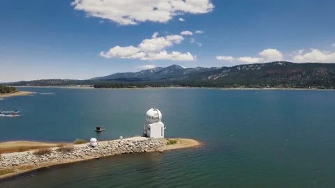 Panoramic drone view of Big Bear Solar observatory, Big Bear Lake, California Video stock 157222678