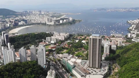 Panoramic Drone View Of A Big City With A Sea Harbor (Rio De Janeiro, Brazil) Stock Footage 172434686