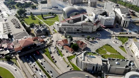 A panoramic drone view of the city of Skopje in northern Macedonia Stock Footage 155338751