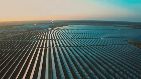 Panoramic drone view of a field with solar panel systems. Stock Footage 234329510