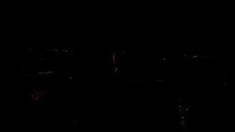 Panoramic drone view of fireworks at the end of Fête des bouviers in Loriol Video stock 248075295