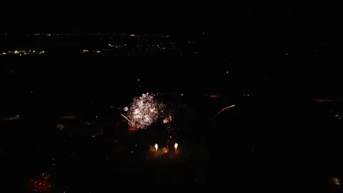 Panoramic drone view of fireworks at the end of Fête des bouviers in Loriol Stock Footage 248075297