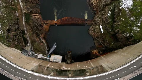 Panoramic drone view of The Grangent dam on the Loire river. Stock-Footage 233638600