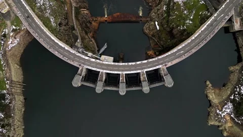 Panoramic drone view of The Grangent dam on the Loire river. Stock-Footage 233638708