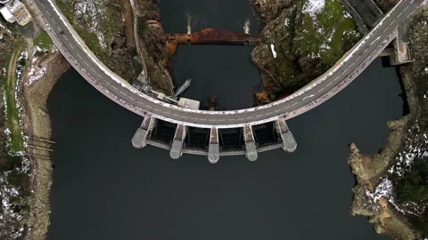 Panoramic drone view of The Grangent dam on the Loire river. Stock-Footage 233638714