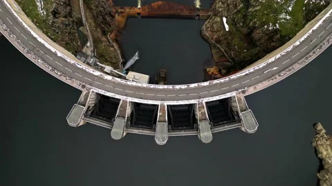 Panoramic drone view of The Grangent dam on the Loire river. Stock-Footage 233638911