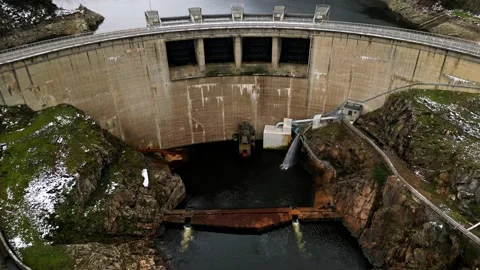 Panoramic drone view of The Grangent dam on the Loire river. Stock Footage 233640119